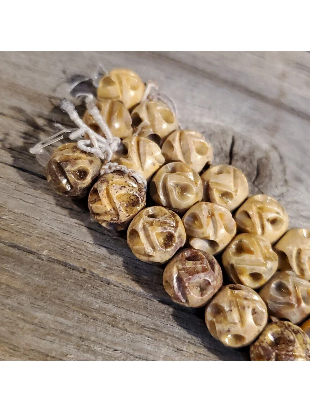 Vintage India Hand Carved Tribal Soapstone 11-12mm Round Beads 1 Short Strand
